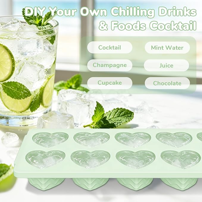 Doasuwish Ice Cube Trays for Freezer with Lids, 2-Tbsp 10-Cube Square & Heart Ice Trays, Covered Ice Molds for Iced Coffee & Cocktails, Freeze 30mL/15mL Portions -2 Pack