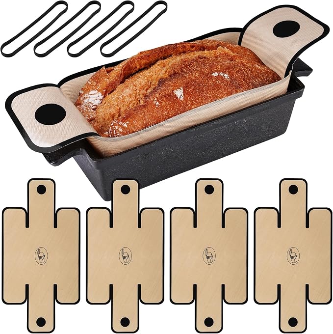NiHome 4-Pack Silicone Bread Loaf Pan Liners, Reusable and Nonstick Silicone Bread Sling, Fit for 9x5, 9.5x5, and 10x5 Inch Loaf Pans, Dishwasher Safe, Easy to Clean - Brown base with black edges