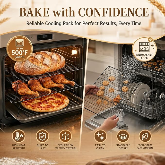 4-Tier Stackable Cooling Rack Set, Heavy Duty Stainless Steel Baking Rack, Oven Safe Wire Rack for Baking & Roasting, Fits Cookie Sheets, Dishwasher Safe