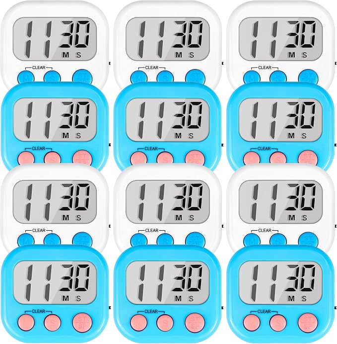 Timer for Kids Teachers Supplies Digital Kitchen Timers for Cooking Large Magnetic Classroom Timer 12Pack-Blue White