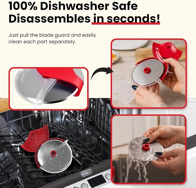 Premium Pizza Cutter Wheel - Slicer with Protective Blade Guard - Razor Sharp Stainless Steel - Easy to Clean & Detachable Slicer - Round Shaper With Cover & Slip Resistant Handle
