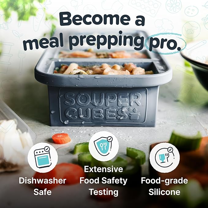 Souper Cubes 1 Cup Silicone Soup Freezer Mold with Lid, Charcoal, 1-Pack | 100% Platinum-Cured Silicone Freezer Cube, Oven and Microwave Safe, Perfect for Freezing Soup, Rice, Protein, Grains and More