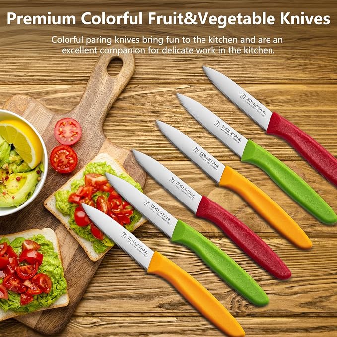 Paring Knives,Stainless Steel Paring Knife Set of 6,Premium Vegetable&Fruit Knife,Small Knife Set,Straight Edge,Ergonomic Handle Paring Knives,Peeling Knifes(Red&Orange&Green)