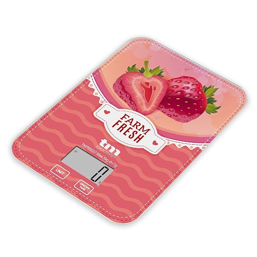 TM Electron TMPBS027 Ultra Thin Digital Display Kitchen Scale with Vintage Strawberry Design, 4 Sensors, Turn to 0, Ideal for Baking and Food
