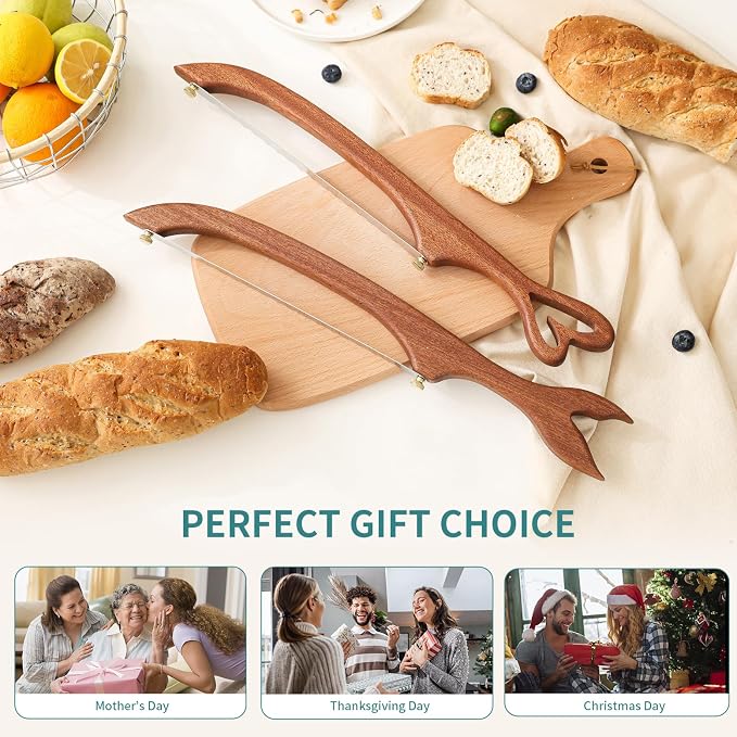 Sourdough Bread Knife Slicer for Slicing, Wooden Bread Bow Knife for Sourdough,Sourdough Bread Cutter, Bread Saw for Homemade Bread (Fishtail)
