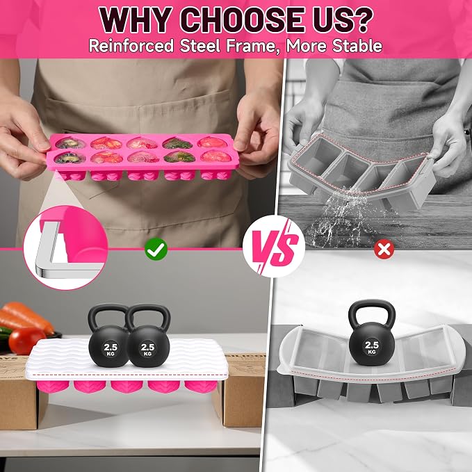 Ice Cube Tray with Lid – 3 Pack 2 Tbsp Ice Trays for Freezer, Stackable, BPA-Free, Easy Release Large Ice Cube Molds for Chocolate, Cocktails, Iced Coffee, Whiskey & Juice (10-heart cube,rose red)