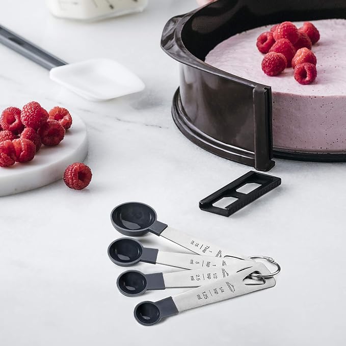 LACOR - 67037 – Set of 4 Measuring Spoons, Liquid and Food Meter, Pastry, Stainless Steel and Polypropylene, Stackable, Measures in ml, Tsp, Tbsp, BPA Free, Dishwasher Safe, Grey