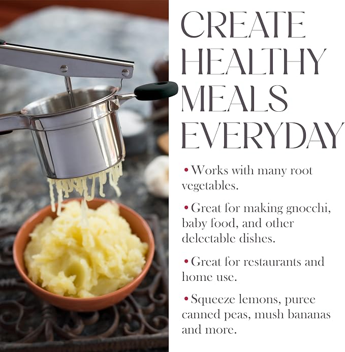 Bellemain 15 oz Large Potato Ricer | Heavy-Duty Stainless Steel Potato Ricer & Masher | Perfect for Mashed Potatoes | Kitchen Tool with 3 Interchangeable Discs (Black)