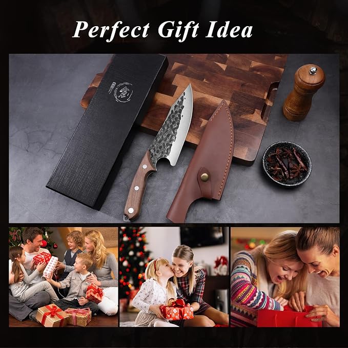 Huusk Viking Knife with Sheath - Hand Forged Boning Knife for Meat Cutting, Japanese Chef Knives for Kitchen, Outdoor Camping, Gift for Men and Women