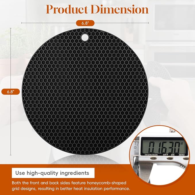 Silicone Trivets, 4 Pack Heat Resistant Mats, Non-Slip Protector | Withstands -40°F to 440°F, Premium BPA-Free Silicone, Multi-Use as Coaster Mat & Jar Opener, Dishwasher Safe