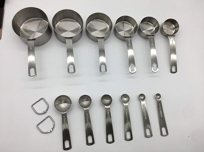 Stainless Steel Measuring Cups and Spoons Set, Heavy Duty 12 pcs set, 6 Measuring cups and 6 Measuring Spoons (1)