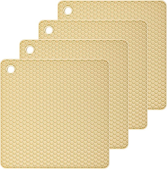 Silicone Trivets Mats Silicone Pot Mat for Countertop Trivet Pads Heat Resistant Table Placemats 4 Pack,Size:7.5x7.5 Inch, Shape: Square (Beige)