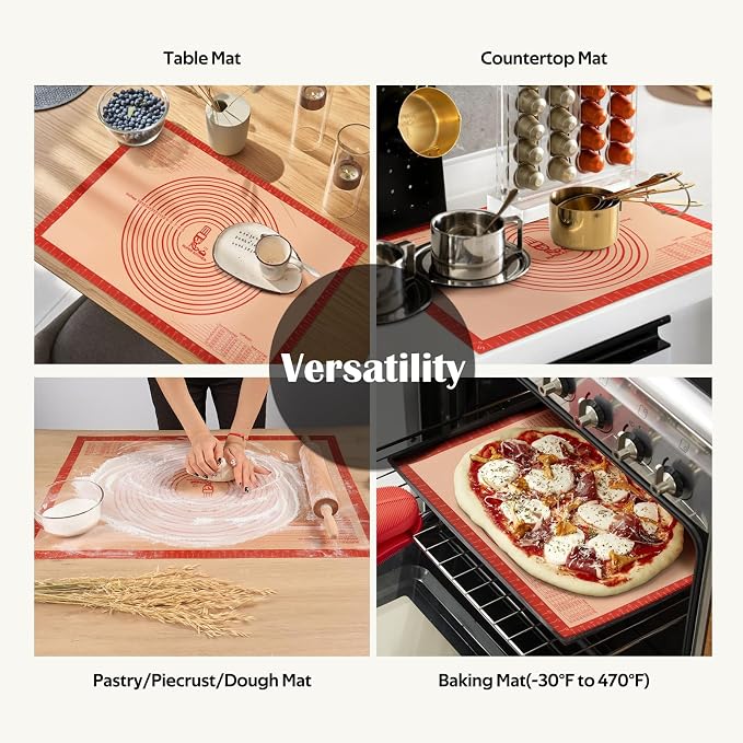 Non-slip Silicone Pastry Mat Extra Large with Measurements 36''By 24'' for Baking Mat, Counter/Dough Rolling/Oven Liner/Fondant/Pie Crust（Red） (Pack of 2)