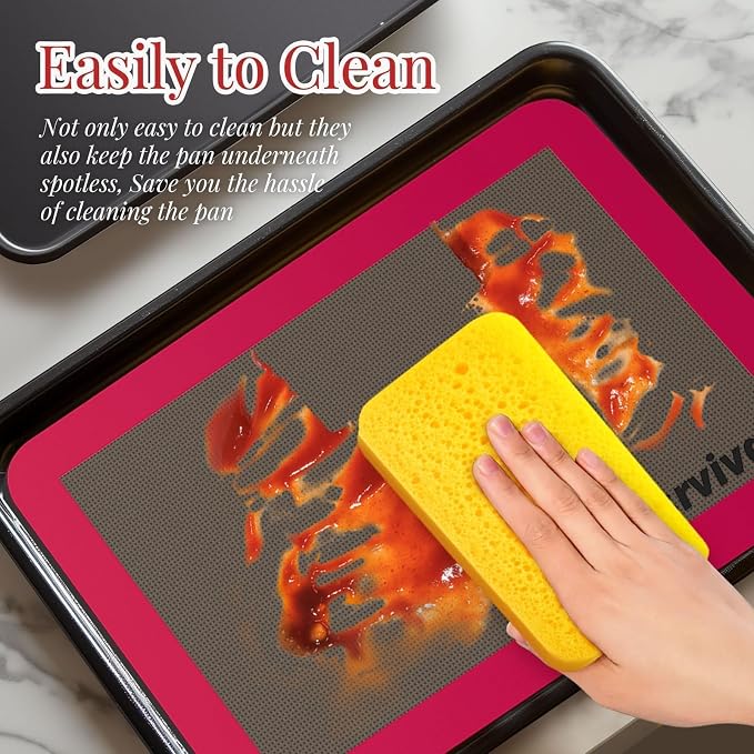 Silicone Baking Mat, 2 colors Half Sheet(16.5"x11.6") Non-Stick Baking Mat, Food Safe Silicone Mats for Baking Cookies, Macarons, Vegetables, 480℉ Heat Resistant (Deep Raspberry & Amber) | Baking Mat, Food Safe Silicone Mats for Baking Cookies, Macaron...