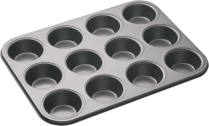 Masterclass Heavy Duty 12 Hole Cupcake Baking Tray Tin Pan with Double Layer Non-Stick Coating | Ideal for Baking Buns, Cupcakes, Yorkshire Puddings and Muffins