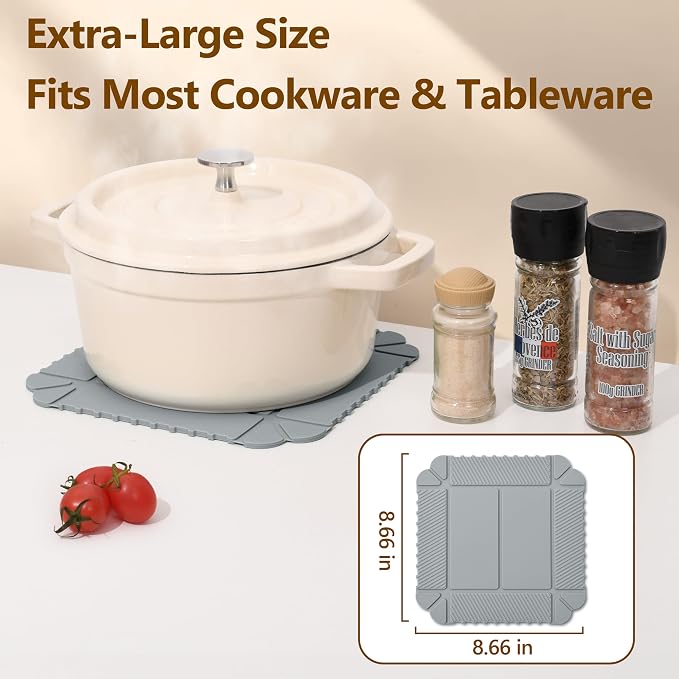 Magnetic Silicone Trivet & Pot Holder, Kitchen Heat Resistant Mat | Trivets for Hot Dishes, Hot Pots & Pans, Non-Slip Hot Pads for Countertops & Dining Table & Oven, Jar Opener & Spoon Rest