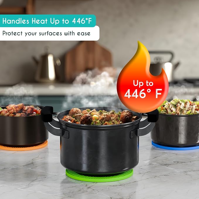 4 Pcs Thick Multicolored Trivets for Hot Dishes, Non Slip Hot Pot Holders, Kitchen Heat Resistant Silicone Pad, Extra Thick, Large.