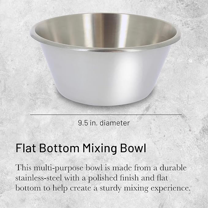 de Buyer Stainless Steel Mixing Bowl with Flat Bottom - 9.5”, 3.7 qt - Mix, Stir, Whip, Mash, Whisk & Combine - Dishwasher Safe - Made in France