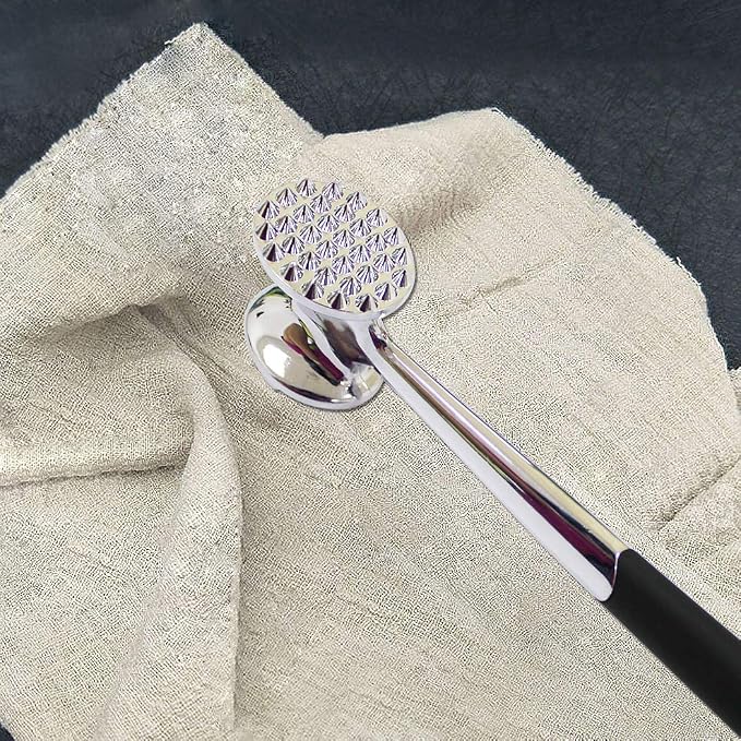 FUNRUI 1 Piece/Set Meat Hammer Tenderizer Heavy Duty Metal Stainless Steel Steak Meat Pounder Mallet Double-Sided Restaurant Home Kitchen Tool, Silver