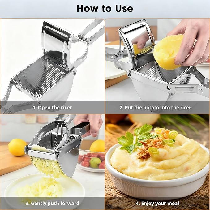 Potato Ricer, METLUCK Large 22oz Potato Ricer Potato Masher Stainless Steel Heavy Duty for Smooth and Fluffy Mashed Potatoes