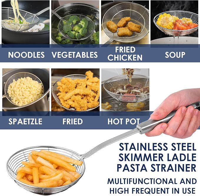 Premium Grade Stainless Steel Spaetzle Maker with Safety Pusher, Stainless Steel Spider Strainer Skimmer Spoon Pasta Strainer, Homemade Traditional German Egg Noodle Dumpling Making Tool Set