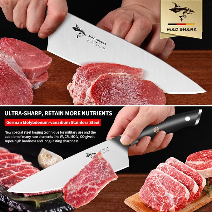 MAD SHARK 8-Inch Chef Knife - German High Carbon Stainless Steel Kitchen Knife, Professional-Grade Razor-Sharp Edge, gift for Husband Men Women(Gift Box Included)