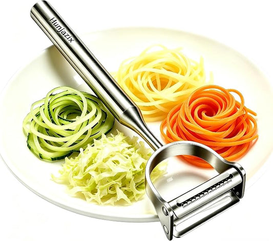Stainless Steel Vegetable Peeler, Multifunctional 2-in-1 Double Sided Julienne Peeler, Straight Blade for Peeling, errated Blade for Shredding, Fruit and Vegetable Tool for Home Kitchen