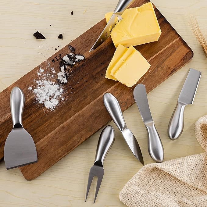 VANRA 6-Piece Cheese Knife Set Mini Stainless Steel Cheese knives with Butter Spreader and Fork for Charcuterie Boards and Cheese Platters