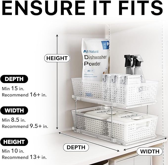 Simple Houseware 2 Tier Pull-Out Sliding Drawer Under Sink Storage, Clear | Great for Kitchen Bathroom Tray Shelf Organizer