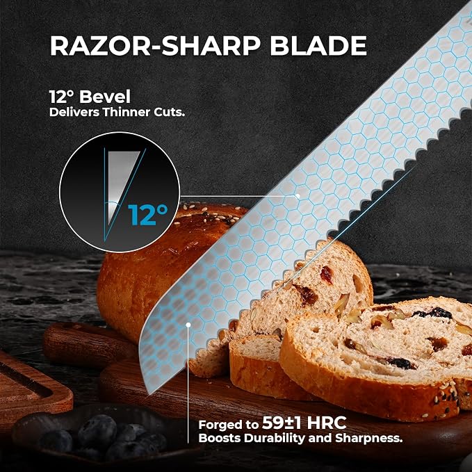 DiiHAUZZ 10 Inch Bread Knife, Serrated Knife for Homemade Bread, Razor Sharp High Carbon Stainless Steel Sourdough Cutter, Professional Bakery Kitchen Knives with Ergonomic Handle for Bagel, Cake