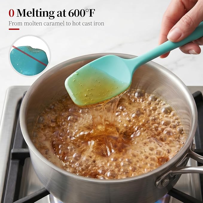 600ºF Heat Resistant Silicone Spoon Spatula for Cooking, Aqua Sky | High Heat Food Safe Seamless Kitchen Spoonula Scraper for Baking Mixing Scraping Stirring Egg Nonstick Cookware Pan Bowl