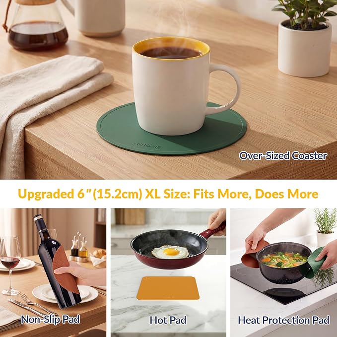 NiHome Jar Opener Gripper Pads, 6in Silicone for Seniors, 4-Pack | Multiple Vintage Colors & Set Options, Palm-Textured with Hang Holes, Square and Round Shapes, Dishwasher Safe Coaster