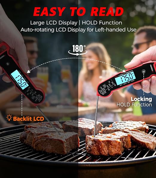 Atogou Professional Meat Thermometer Digital for Cooking Food, <1 Sec Instant Read & ±0.5℉ Accuracy, IP67 Waterproof, Thermocouple Sensor Probe, for Kithchen, BBQ, Grill, for Men Him Dad Birthday, Red