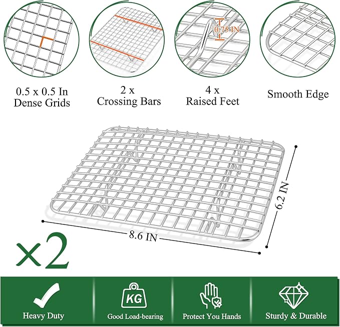 P&P CHEF 9 Inch Toaster Oven Pan Tray with Wire Rack, 4 PCS | Baking Sheet Pan + Cooling Rack for Cooking/Roasting, Dishwasher Safe & Rust Free, Non-toxic & Sturdy