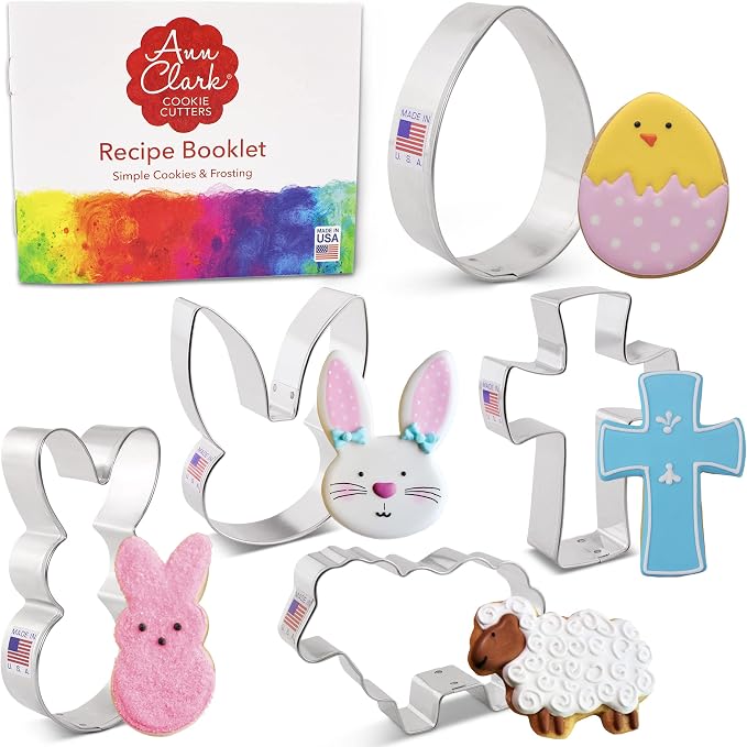 Ann Clark Easter 5-Pc. Cookie Cutter Set, Made in USA, Egg, Bunny, Bunny Face, Holy Cross, Lamb
