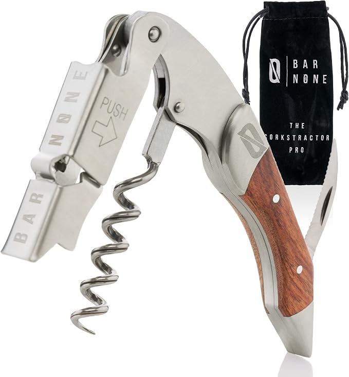 BAR NONE The Corkstractor Pro | Wine Corkscrew Wine Opener Bottle Opener Waiter Corkscrew Waiters Corkscrew Wine Key Beer Opener Wine Foil Cutter Wine Opener Cork Screw Corkscrews (SS with Rosewood)