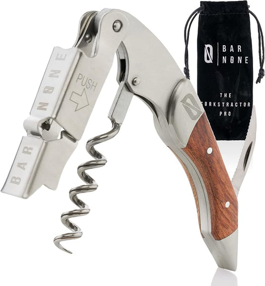BAR NONE The Corkstractor Pro | Wine Corkscrew Wine Opener Bottle Opener Waiter Corkscrew Waiters Corkscrew Wine Key Beer Opener Wine Foil Cutter Wine Opener Cork Screw Corkscrews (SS with Rosewood)