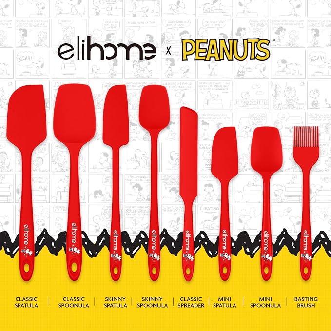 Elihome × Peanuts Silicone Basting Brush (8.75”) – Heat Resistant to 600°F, Food-Grade Platinum Silicone, Seamless 1-Piece Design, Non-Stick Safe, Dishwasher Safe, Red