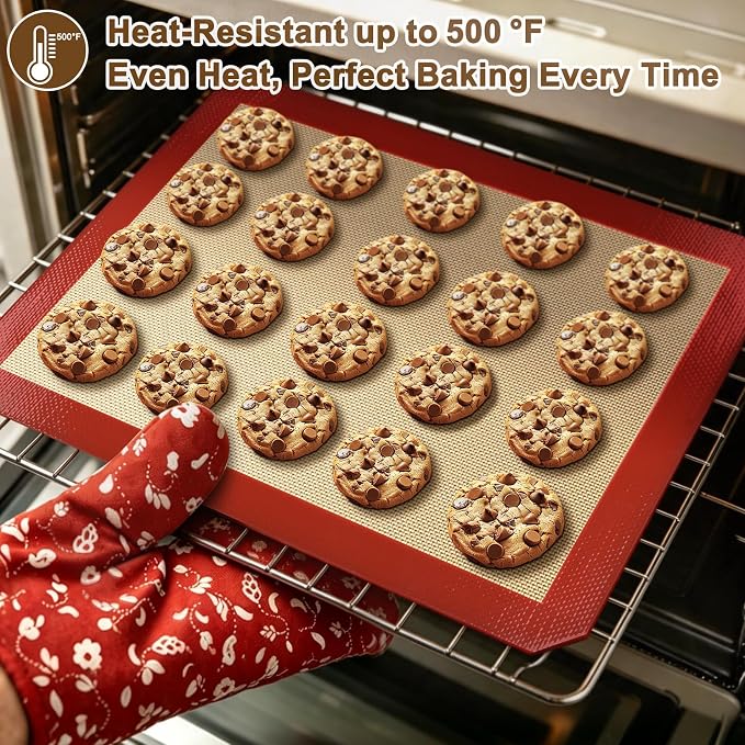 Silicone Baking Mat - Half Sheet Baking Mat, Set of 2 | Non-Stick, Heat Resistant, Food Safe, Reusable, Dishwasher Safe, 16.5"x 11.6"