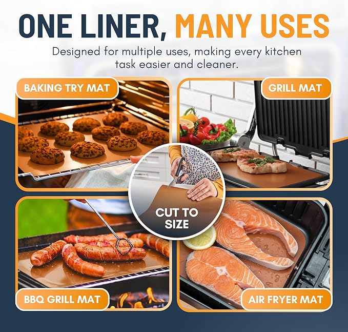 Oven Liners for Bottom of Oven - 2 Pack Large Heavy Duty Mats, 17”x25” Non-Stick Reusable Liner for Electric, Gas, Toasters, Grills - BPA & PFOA Free Kitchen Accessory to Keep It Clean (Copper)