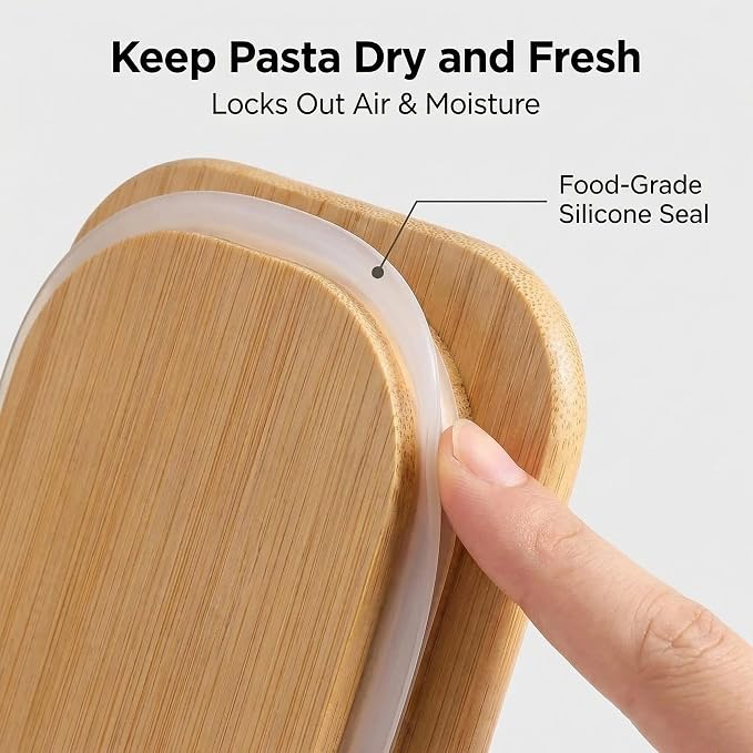 Pasta Storage Containers 3 Pack, 78oz Square Airtight Glass Spaghetti Container with Bamboo Lids, Tall Glass Pasta Storage Jar for Pantry Organization Spaghetti Linguine Fettuccine Cereal