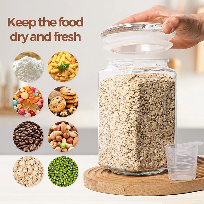 ComSaf Large Square Glass Pantry Jar with Lid 78 oz Wide Mouth | Flour sugar rice, Pasta cereal, Laundry detergent, Pantry organization, Large capacity, Cabinet organization, Dry goods