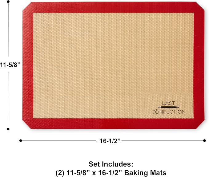 Last Confection Silicone Baking Mat - Set of 2 Non-Stick Half Sheet (11-5/8" x 16-1/2") Professional Food Safe Tray Pan Liners