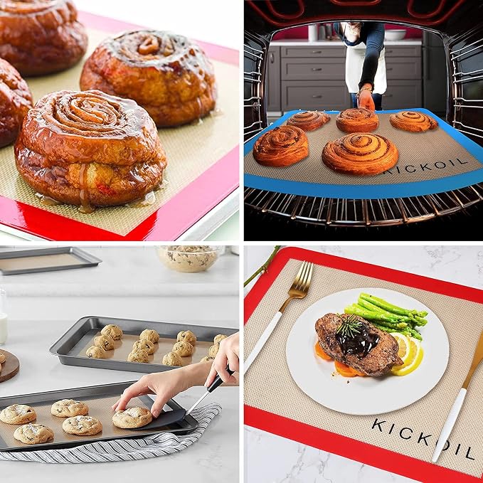 Silicone Baking Mats Set of 3, Non-Stick Reusable BPA-Free Oven Liners,100% Food-Grade Silicone Baking Sheets for Cookies, Macarons, Bread and Pastry,16.5'' x 11.6''(2 Half)&11.6' x 8,5''(1 Quarter)