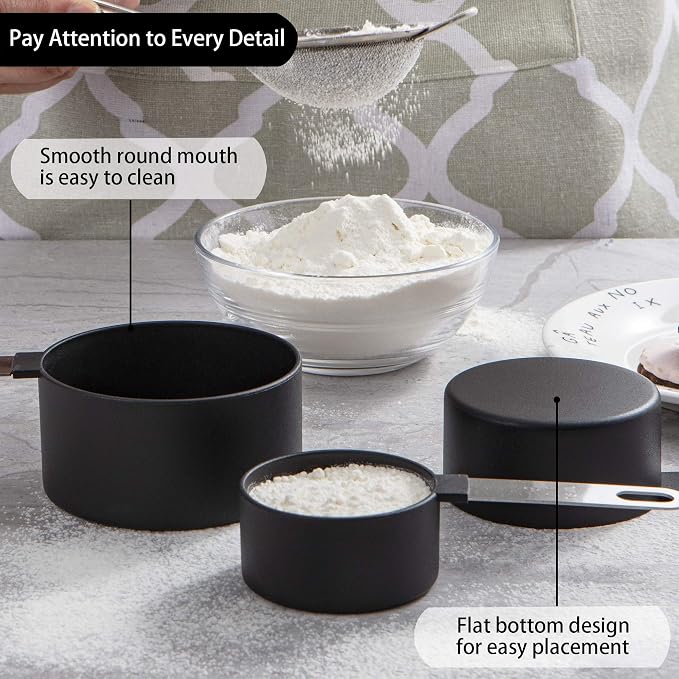 Measuring Cups and Spoons Set of Huygens Kitchen Gadgets 10 Pieces, Stackable Stainless Steel Handle Measuring Cups for Measuring Dry and Liquid Ingredient (Black)