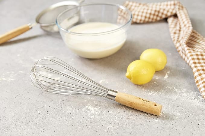 Culinare Naturals C70010 Whisk | Sustainable Bamboo/Stainless Steel | (L)340mm x (W)90mm | Manual Hand Held Whisking Tool/Kitchen Utensil | Metal Balloon Whisk | Not Dishwasher Safe