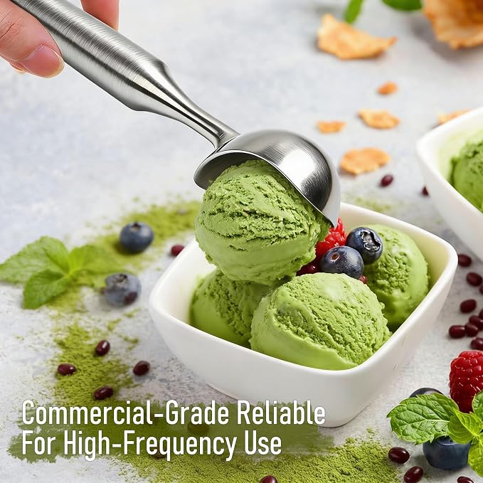 Heavy-Duty 304 Stainless Steel Ice Cream Scoop, 4.5 oz, Durable, Corrosion-Resistant & Dishwasher Safe with Ergonomic Grip for Perfect Scooping, Solid Design, Siliver