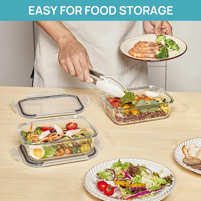 Vtopmart 2 Pack 35oz Glass Meal Prep Containers with Lids | Food Storage Containers, Airtight Reusable Lunch Container Set, Safe for Oven, Microwave, Freezer, and Dishwasher, BPA Free