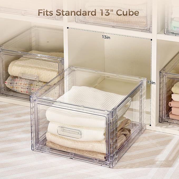 Vtopmart 9 Pack Clear Stackable Storage Drawers 15QT | Easily Assemble Closet Organizers,Plastic Storage Bins for Bathroom,Cabinet,Kitchen Pantry,Under Sink Organization(Medium)