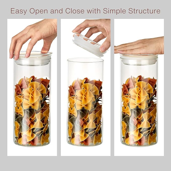 ZENS Glass Jars with Airtight Lid Set of 2, 37oz Kitchen Storage Jars | Clear Glass Canisters with Airtight Lids, Thick Borosilicate Glass Airtight Containers for Cereal, Dry Food Storage